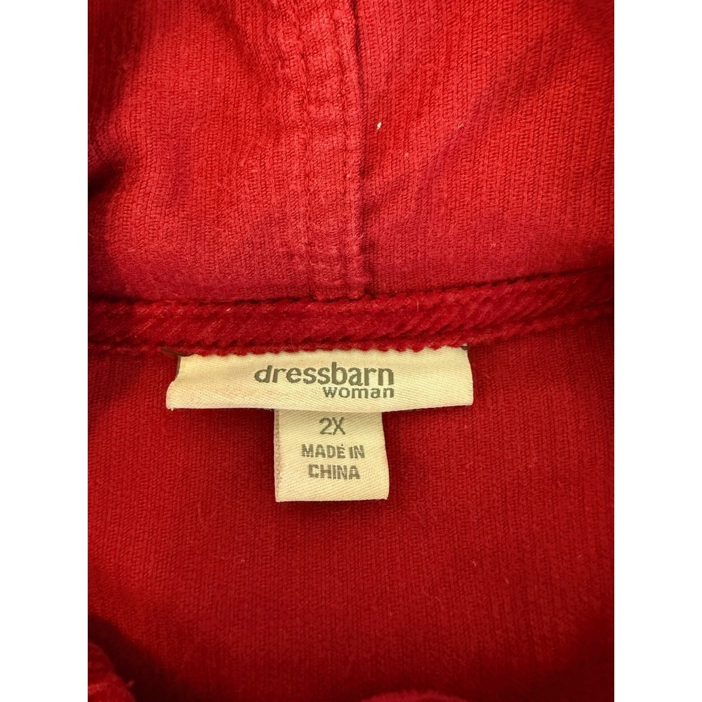 Dressbarn Woman Red Corduroy Hooded Button Front Shirt Jacket Plus Size 2X - Picture 4 of 10